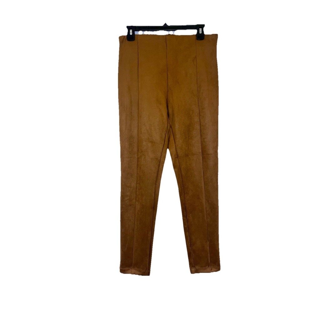 Loft Faux Suede Leggings Womens Medium Brown Good Pintuck Seam Pull On Pants